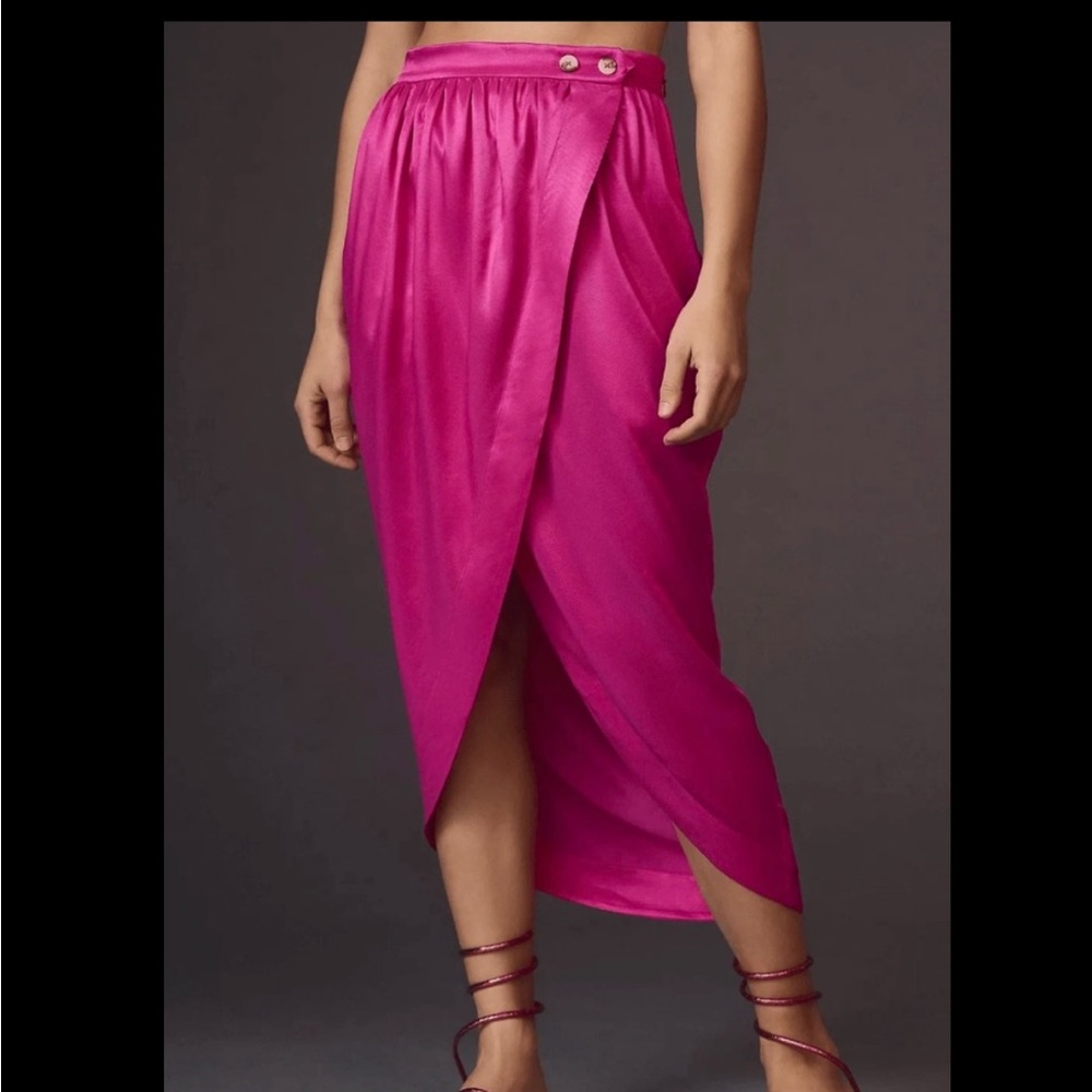 NEW Anthropologie Maeve Hot Pink Split Tulip Skirt Womens Size 4